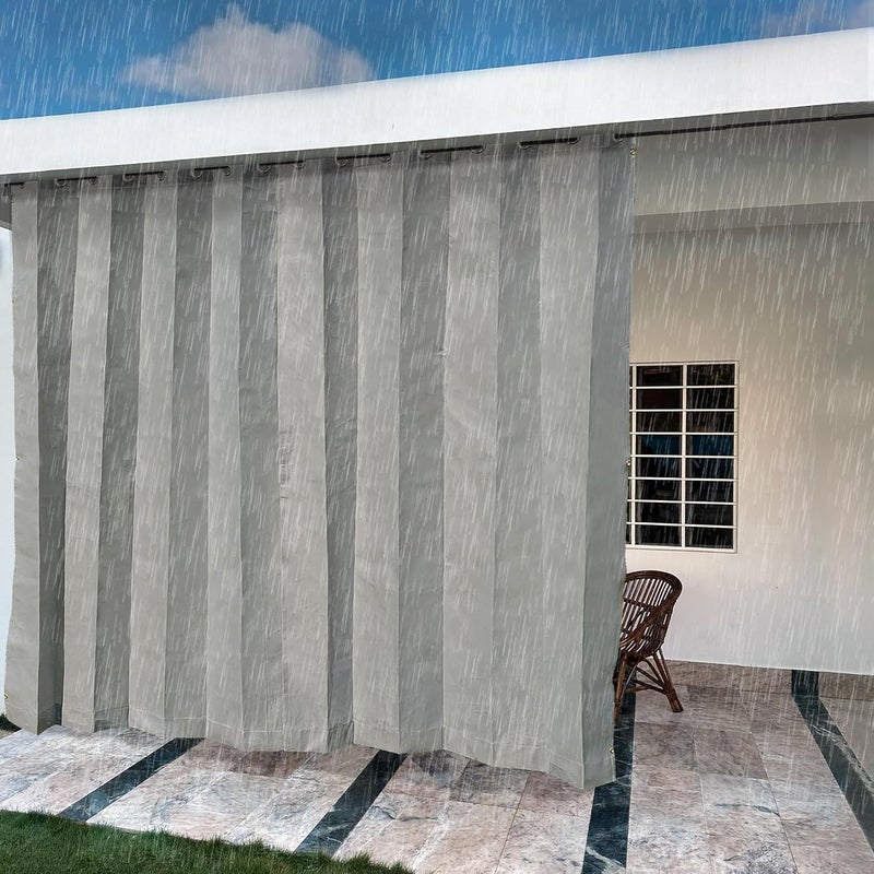 HIPPO 260 GSM Waterproof Plastic Outdoor Balcony Curtain Sun Rain Protection Window Curtain 450FTX450FT 2IN1 PebbleGrey 2 PC - Image 1