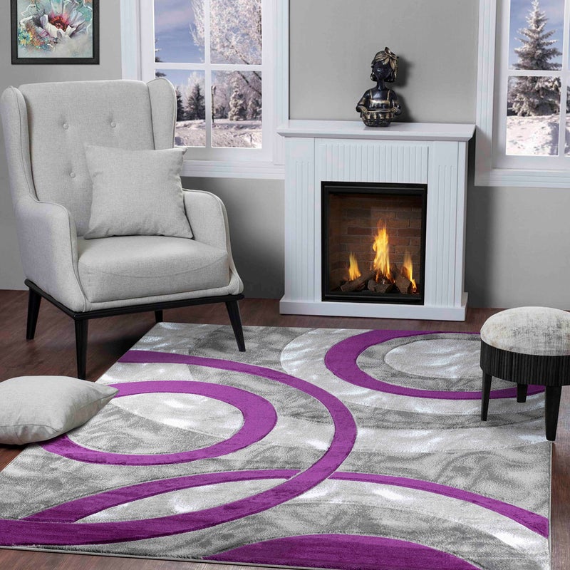 GLORY RUGS Area Rug 2x3 Purple Door Mat Modern Circles Soft Contemporary Floor Carpet Fluffy Texture for Indoor Living Dining Room and Bedroom Area