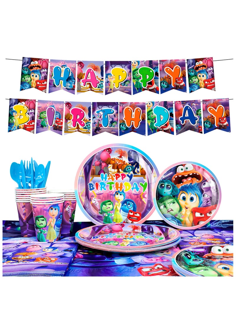 FRUITFUL PARTY Inside Out Birthday Decorations for 16 Guests, 112 Pcs Inside Out Theme Party Tableware Set - Inside Out Party Plates Napkins Tablecloth Inside Out Banner for Inside Out Party Decoration Supplies - Image 1