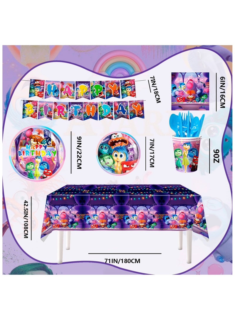 FRUITFUL PARTY Inside Out Birthday Decorations for 16 Guests, 112 Pcs Inside Out Theme Party Tableware Set - Inside Out Party Plates Napkins Tablecloth Inside Out Banner for Inside Out Party Decoration Supplies - Image 3