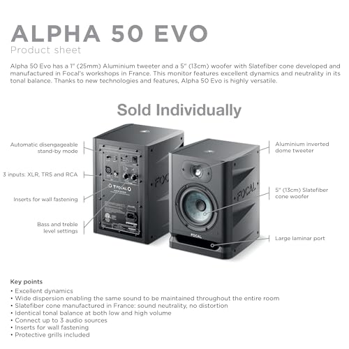 Focal Alpha 50 Evo – 5" Active 2-Way Studio Monitor, 60W RMS Bi-Amp, Slatefiber Woofer, 45Hz–22kHz, Neutral Nearfield Reference Speaker – Sold Individually - Image 2