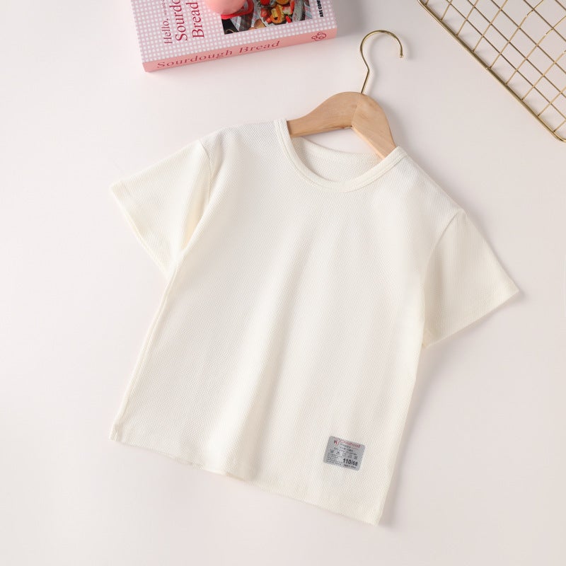 2025 Summer Children'S Cotton Short-Sleeved Boys' T-Shirt Boys And Girls Half-Sleeved Medium And Large Children'S Bottoming Top Girls' White T-Shirt - Image 1