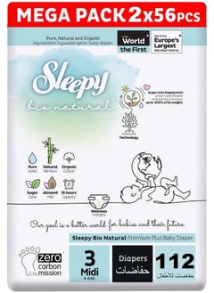 Sleepy Pack Of 112 Baby Bio Natural Premium Size 3 Diapers, 4 - 9 Kg  - Image 1