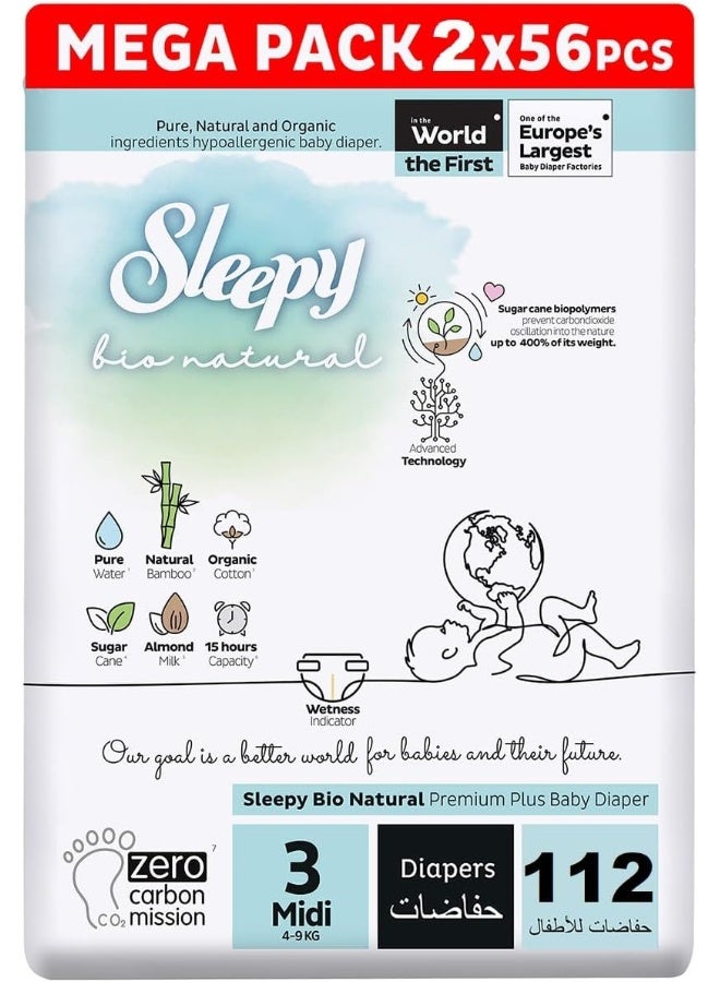 Sleepy عبوة من 112 حفاضة بيبي بيو الطبيعية الحجم 3، 4 - 9 كجم - Image 1
