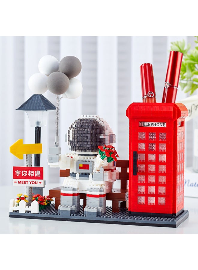 Love Chocolate Astronaut Penholder Building Blocks Micro-Diamond Assembled Toys Men And Women's Birthday Valentine's Day 520 Gifts-Color:6906 Confession Earth Astronaut - Image 4