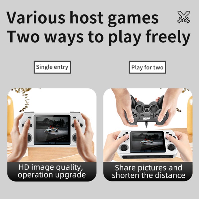Portable RK2023 Handheld Game Console Open Source Game Player HD Video Output 3.5 Inch IPS Screen with Headphone Jack Single Player/Dual Player Gaming 16GB System Card & 64GB Game Storage Card - Image 2