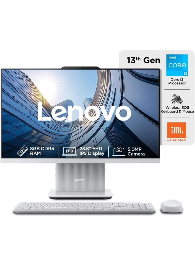 Lenovo IdeaCentre AIO 24IRH9 All-in-One Desktop 23.8" FHD IPS 100Hz, Intel Core i3-1315U, 8GB DDR5 RAM, 512GB SSD, Intel UHD Graphics, Windows 11, Wireless Keyboard & Mouse – (F0HN00PGIN) English Cloud Grey - Image 2