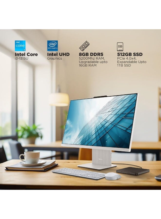 Lenovo IdeaCentre AIO 24IRH9 All-in-One Desktop 23.8" FHD IPS 100Hz, Intel Core i3-1315U, 8GB DDR5 RAM, 512GB SSD, Intel UHD Graphics, Windows 11, Wireless Keyboard & Mouse – (F0HN00PGIN) English Cloud Grey - Image 5