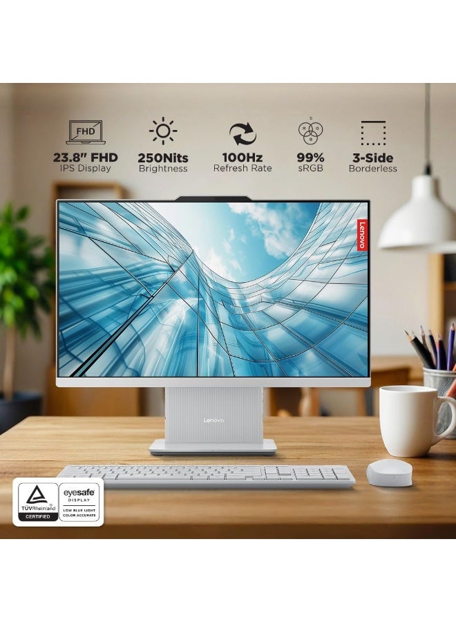 Lenovo IdeaCentre AIO 24IRH9 All-in-One Desktop 23.8" FHD IPS 100Hz, Intel Core i3-1315U, 8GB DDR5 RAM, 512GB SSD, Intel UHD Graphics, Windows 11, Wireless Keyboard & Mouse – (F0HN00PGIN) English Cloud Grey - Image 4