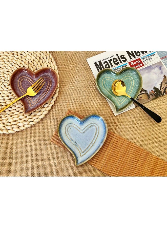 Rhobtyne Ceramic Spoon Rest for Stove Top, Heart Cute Spoon Rest for Kitchen Counter, Cooking Spoon Holder for Kitchen Counter, Utensil Rest Spatula Rest Ladle Holder Tong Rest (Retro Sea Blue) - Image 3