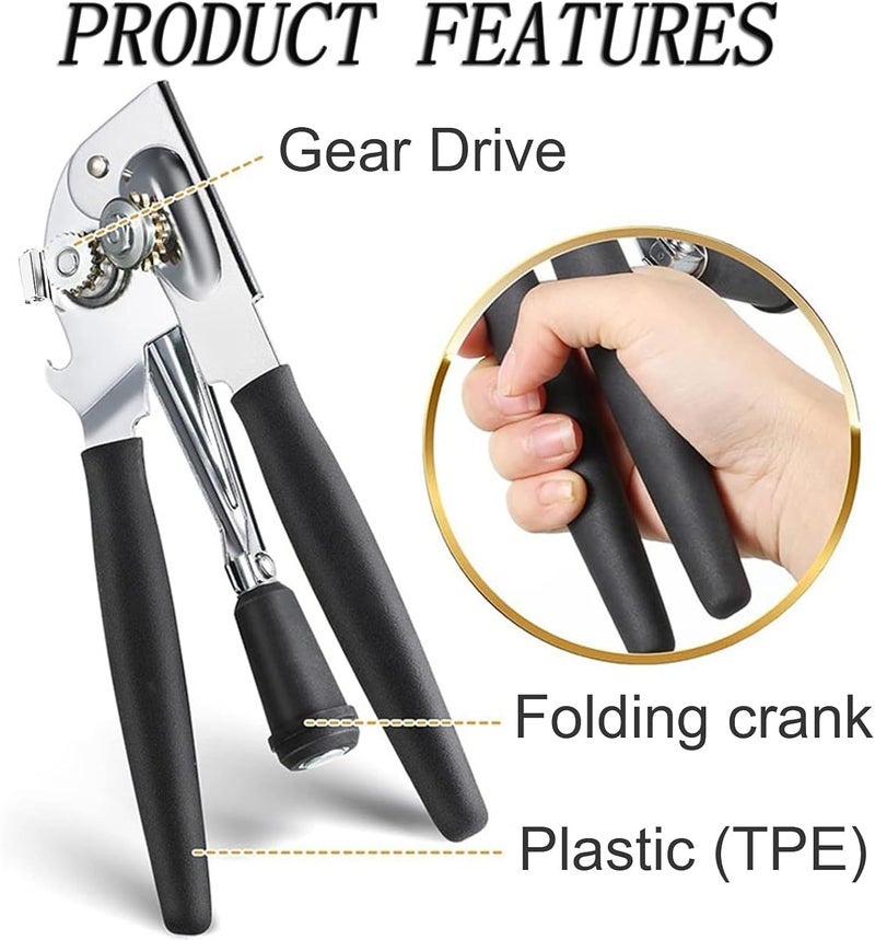 RICKUNCL Commercial Can Opener Manual, Heavy Duty Can opener with Magnet, Stainless Steel Handheld Can Opener with Folding Easy Crank Handle Oversized Knob for Big Cans and All Size Cans - Image 2
