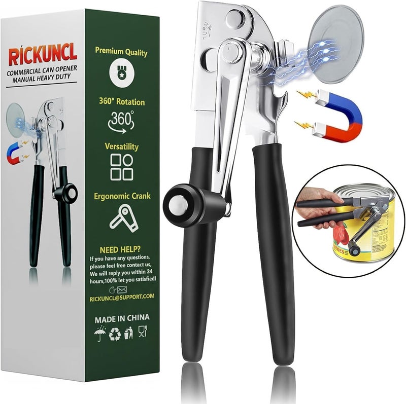 RICKUNCL Commercial Can Opener Manual, Heavy Duty Can opener with Magnet, Stainless Steel Handheld Can Opener with Folding Easy Crank Handle Oversized Knob for Big Cans and All Size Cans - Image 1