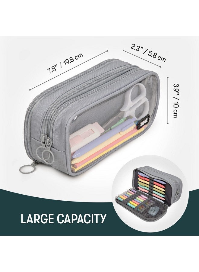 زيبيت حافظة أقلام ZIPIT نصف ونصف | حقيبة أقلام كبيرة السعة | حقيبة أقلام للمدرسة والجامعة والمكتب (رمادي) - Image 2