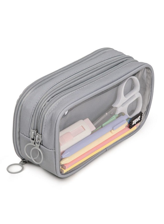 زيبيت حافظة أقلام ZIPIT نصف ونصف | حقيبة أقلام كبيرة السعة | حقيبة أقلام للمدرسة والجامعة والمكتب (رمادي) - Image 1