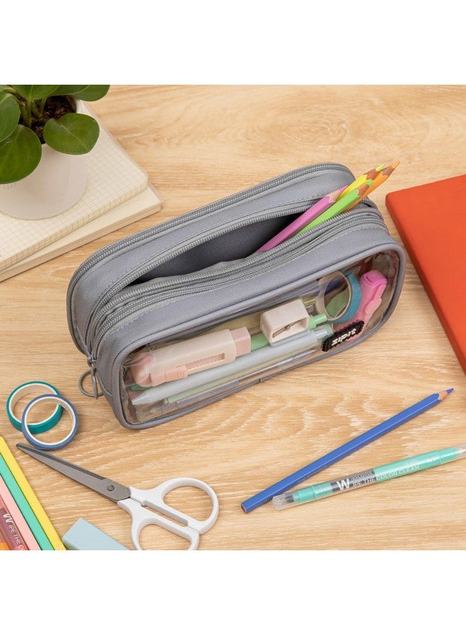 زيبيت حافظة أقلام ZIPIT نصف ونصف | حقيبة أقلام كبيرة السعة | حقيبة أقلام للمدرسة والجامعة والمكتب (رمادي) - Image 5