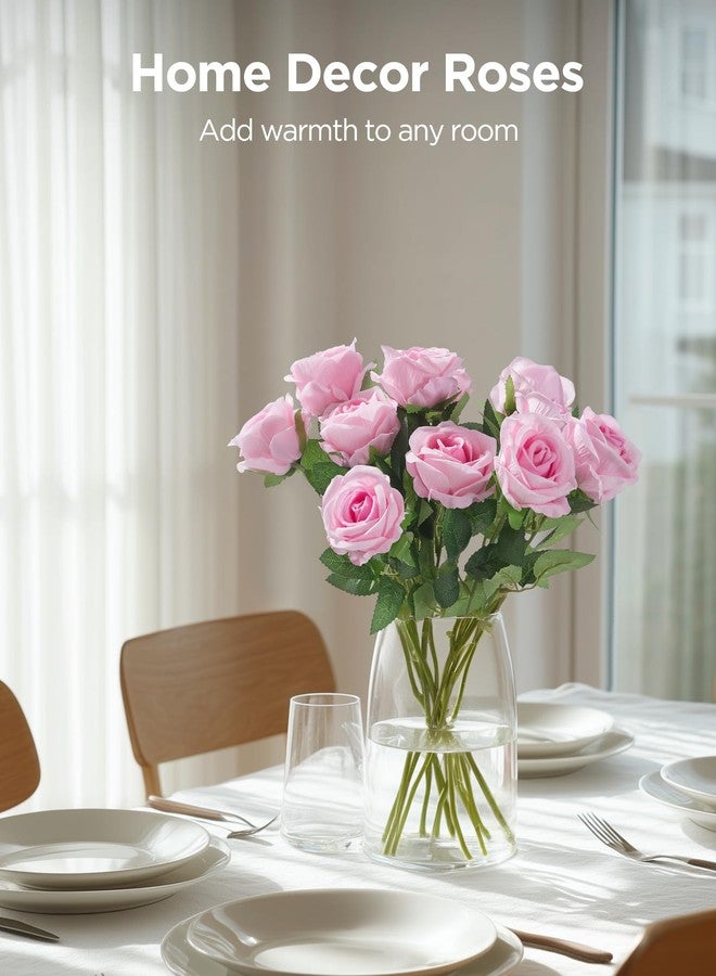 InnoGear 50 Pcs Pink Roses Artificial Flowers, Fake Velvet Silk Rose Bulk Faux Flower for Decoration DIY Wedding Centerpieces Proposal Bridal Bouquets Shower Party Home Floral Decor (50, Pink) - Image 4