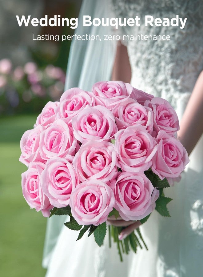 InnoGear 50 Pcs Pink Roses Artificial Flowers, Fake Velvet Silk Rose Bulk Faux Flower for Decoration DIY Wedding Centerpieces Proposal Bridal Bouquets Shower Party Home Floral Decor (50, Pink) - Image 5