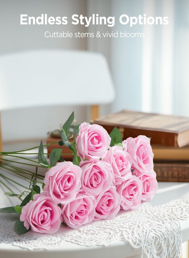 InnoGear 50 Pcs Pink Roses Artificial Flowers, Fake Velvet Silk Rose Bulk Faux Flower for Decoration DIY Wedding Centerpieces Proposal Bridal Bouquets Shower Party Home Floral Decor (50, Pink) - Image 3