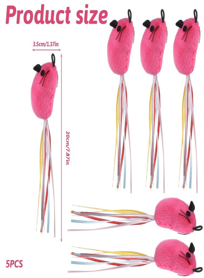 Styquenzer 5Pcs Premium Catwandtoy Accessories With Ribbons, Cat Toys Pink Fish For Indoor Catkitten Play Flopping Cat Fish Toy Filled Soft Plush Interactive Catnip Toys For Indoor Cats Kitten Exercise - Image 2