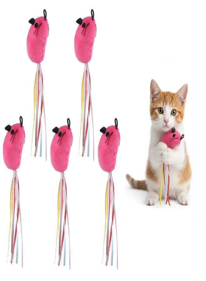 Styquenzer 5Pcs Premium Catwandtoy Accessories With Ribbons, Cat Toys Pink Fish For Indoor Catkitten Play Flopping Cat Fish Toy Filled Soft Plush Interactive Catnip Toys For Indoor Cats Kitten Exercise - Image 1