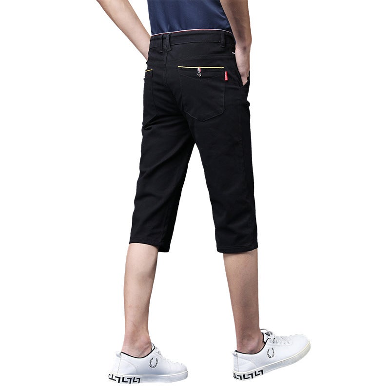 Generic Cropped Pants Slim-fit Mens Casual Trousers Trendy Brand Soft Selling Mens Short Pants Mens Solid Color 7-point Breeches 986 black 7 points