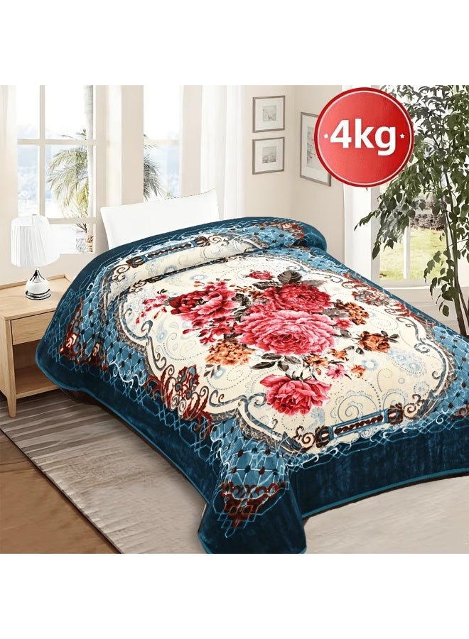 بلاكو بطانية مفردة بنقشة زهور 160×220 سم ثقيلة وناعمة من البوليستر للاستخدام على السرير والأريكة بوزن تقريبي 4 كجم - Image 1