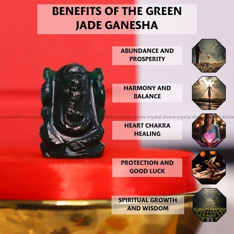 Crystal Divine Green Jade Crystal Pocket Ganesha Idol Items Decorative Items Lord Ganesha Figurine Vastu Items Small Statue Good Luck Fengshui Small Ganesh Murti Fantasy 15 Mm 15 Mm - Image 3