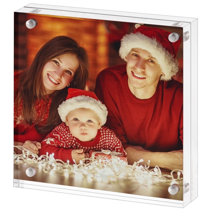 Boxalls 8x8 Acrylic Picture Frame Clear Frameless 8x8 Inches Photo Frames with Magnetic Double Sided Transparent Desktop Frame