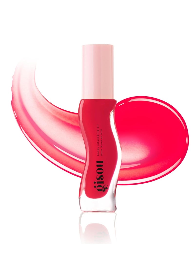 GISOU Honey Infused Lip Oil Strawberry Sorbet - Sheer Pinky Red,  8 ml - Image 2