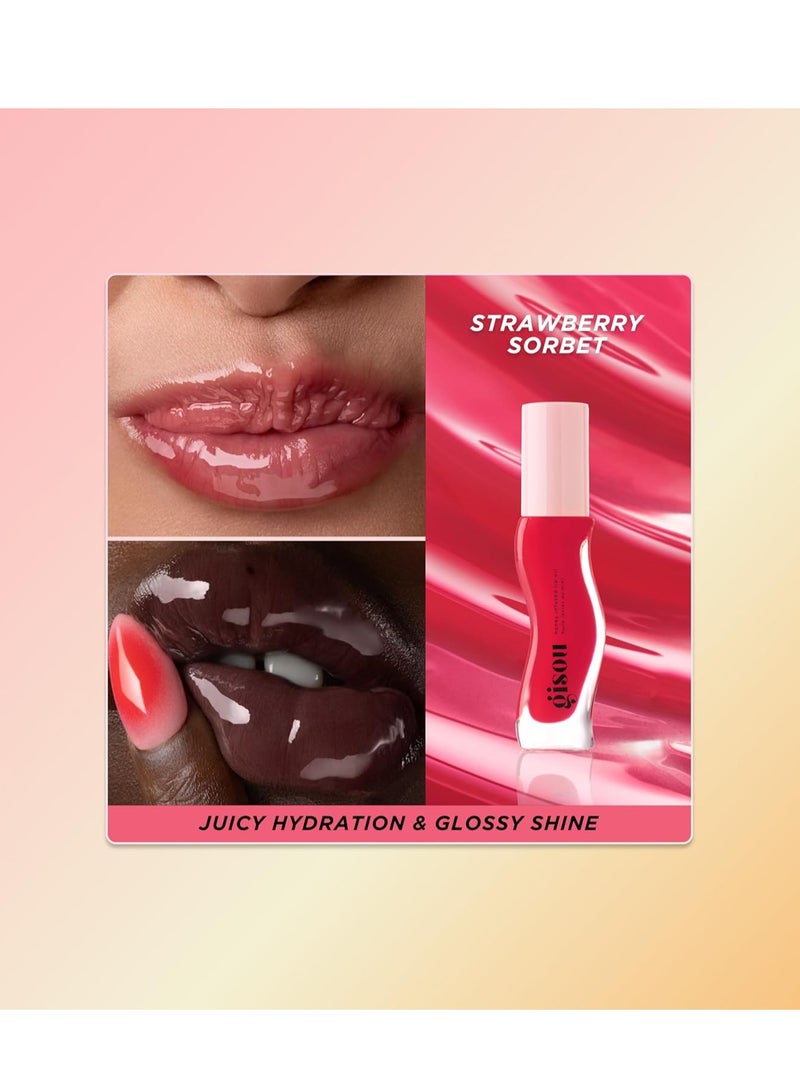 GISOU Honey Infused Lip Oil Strawberry Sorbet - Sheer Pinky Red,  8 ml - Image 5