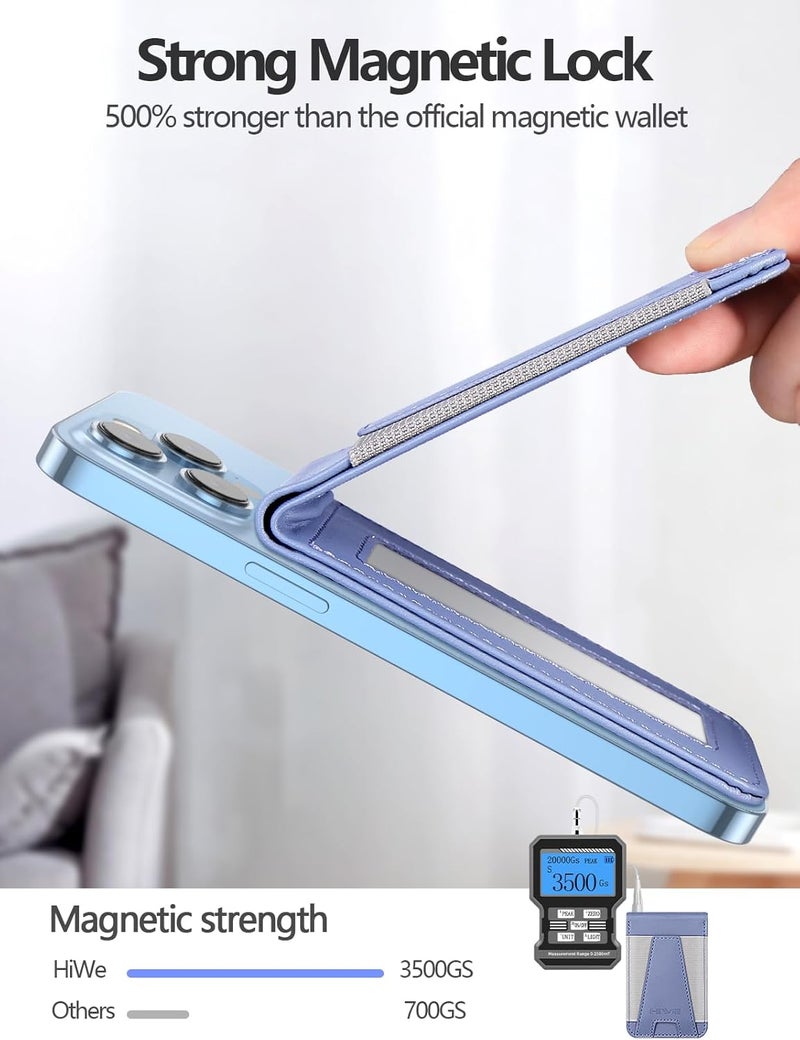 هاي وي محفظة المغناطيسية Magsafe، محفظة مغناطيسية مع حامل قابل للتعديل، حامل محفظة Magsafe على شكل برج إيفل لأجهزة iPhone 16/16 Pro/15/14/13/12، نافذة مفتوحة للبطاقة الشخصية، حامل لـ 8 بطاقات، جلد نباتي، أرجواني - Image 1