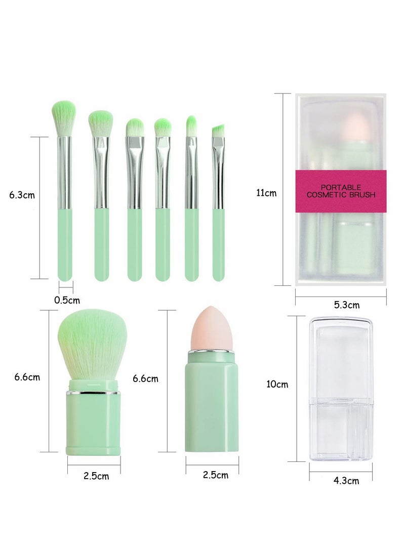 KASTWAVE Makeup Brush, 8 in 1 Travel Small Brush Portable, Lip Eyeshadow Beauty Sponge, Concealer brush, Foundation Blending Powder Brushes Retractable Sets, Light Green - Image 2