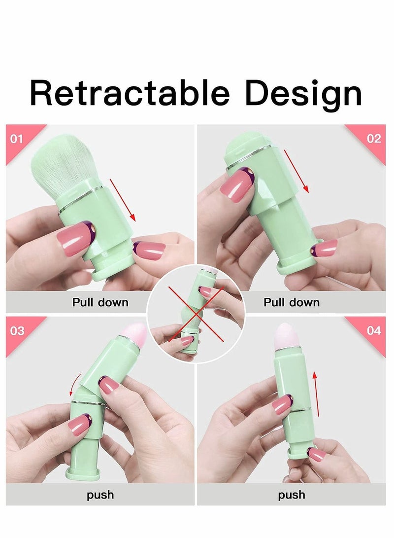 KASTWAVE Makeup Brush, 8 in 1 Travel Small Brush Portable, Lip Eyeshadow Beauty Sponge, Concealer brush, Foundation Blending Powder Brushes Retractable Sets, Light Green - Image 4