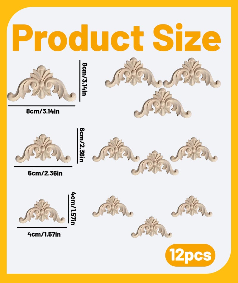 BharatBazaar 12PCS Molding For Wall Designs, Wooden Panels For Wall Decor, Strong Carved Moulding Applique Exquisited Polished Furniture Unpainted Mouldings Decal Smooth Surface Wooden Carved Applique for Decoration - Image 2