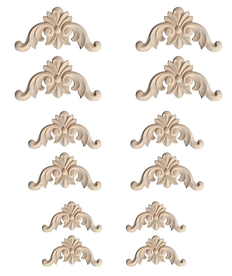 BharatBazaar 12PCS Molding For Wall Designs, Wooden Panels For Wall Decor, Strong Carved Moulding Applique Exquisited Polished Furniture Unpainted Mouldings Decal Smooth Surface Wooden Carved Applique for Decoration - Image 1