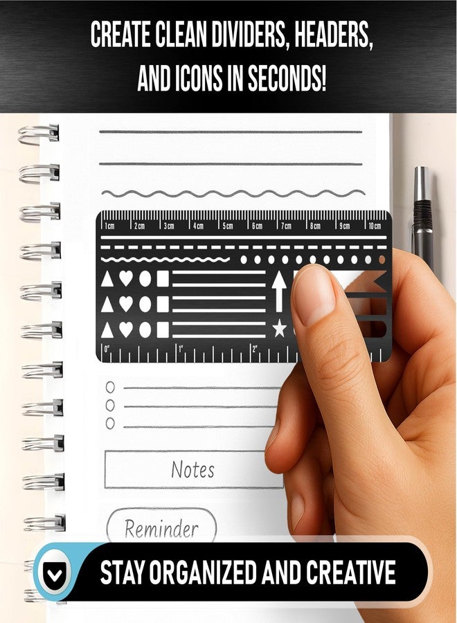 Sunsella Stainless Steel Pocket Journaling Card - Bullet Point Stencils, Planner Stencils, Calendar Stencil & Habit Tracker - Unique Shapes Journal Ruler & Bookmark for A5 Planners & Journaling Supplies - Image 5