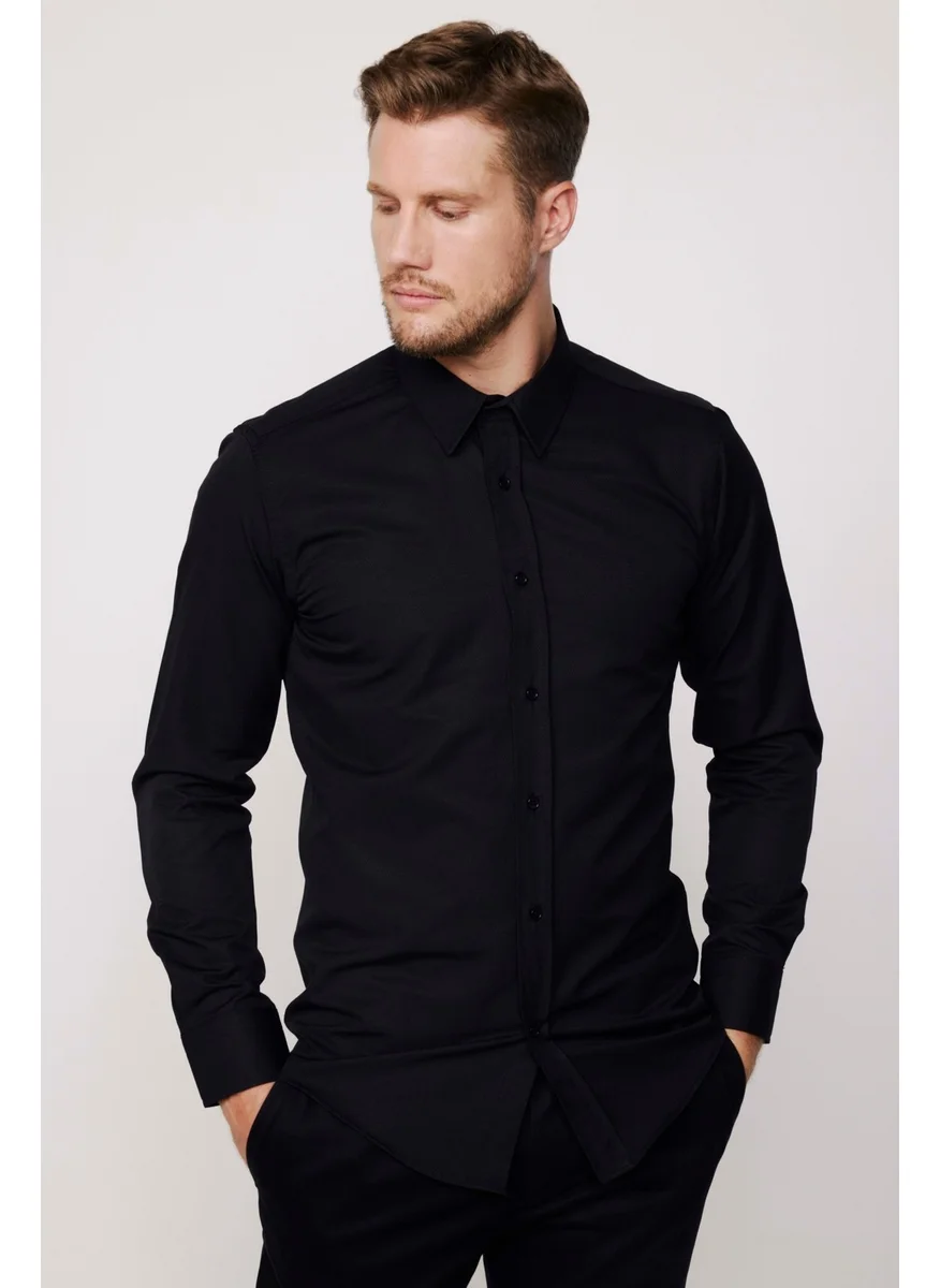 Tudors Modern Slim Fit Cotton Easy-Iron Dobby Black Men's Shirt