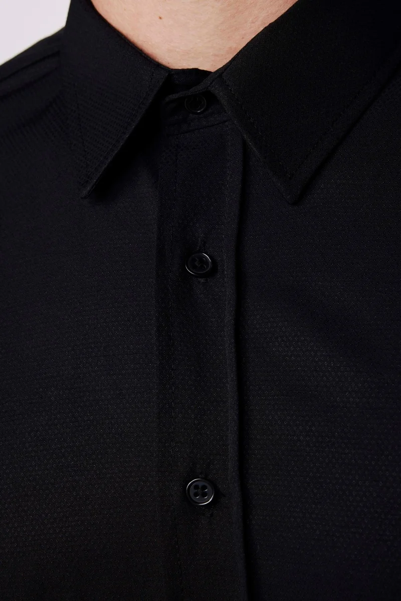 تودورس Modern Slim Fit Cotton Easy-Iron Dobby Black Men's Shirt