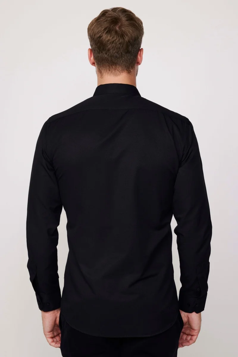 تودورس Modern Slim Fit Cotton Easy-Iron Dobby Black Men's Shirt