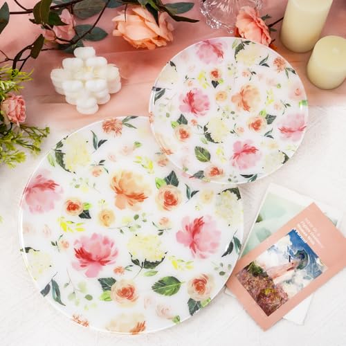 Joyido 60 PCS Floral Plastic Plates - Pink Disposable Decorative Plates Include 30 Dinner Plate, 30 Dessert Plate for Wedding & Tea Party & Spring - Image 4