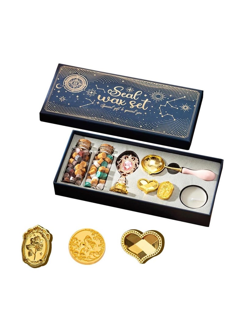 general Wax Seal Stamp Set with 3 Seal Stamps and Wax Bead Bottle Spoon Candle for Vintage Envelope Letter Mailing Craft Envelope Letter Cards Wedding Invitation Packaging - Image 1