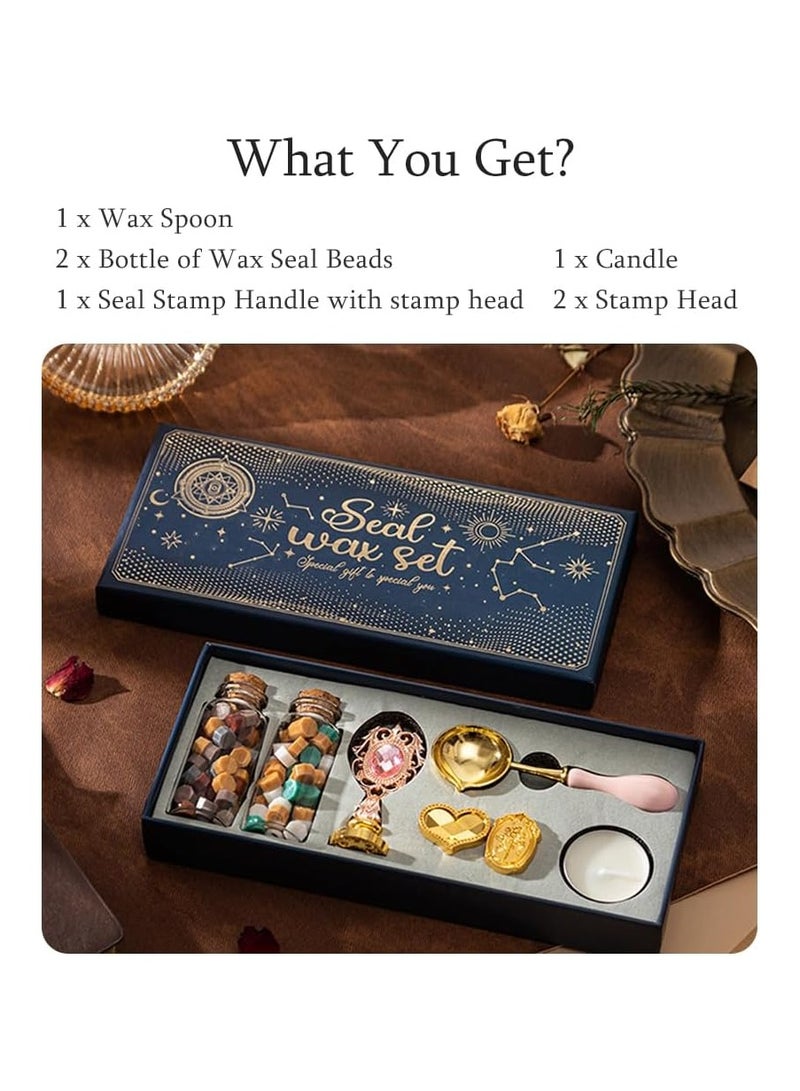 general Wax Seal Stamp Set with 3 Seal Stamps and Wax Bead Bottle Spoon Candle for Vintage Envelope Letter Mailing Craft Envelope Letter Cards Wedding Invitation Packaging - Image 4