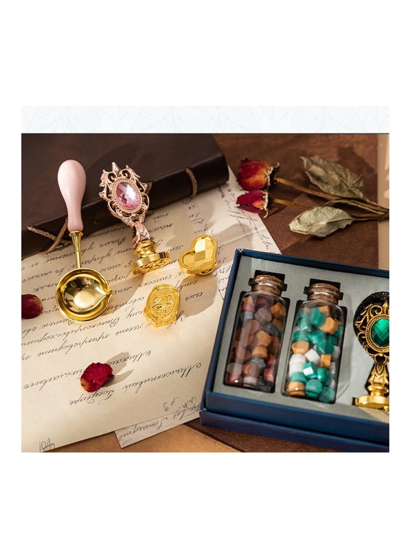general Wax Seal Stamp Set with 3 Seal Stamps and Wax Bead Bottle Spoon Candle for Vintage Envelope Letter Mailing Craft Envelope Letter Cards Wedding Invitation Packaging - Image 5