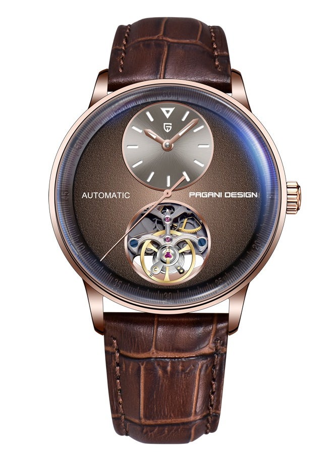 PAGANI DESIGN Men's Watch with Balance Wheel Automatic Mechanical Stainless Steel Wrist Watch for Men, Business Style, Leather Watch Band  - Image 1