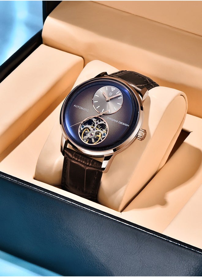 PAGANI DESIGN Men's Watch with Balance Wheel Automatic Mechanical Stainless Steel Wrist Watch for Men, Business Style, Leather Watch Band  - Image 3