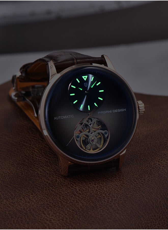 PAGANI DESIGN Men's Watch with Balance Wheel Automatic Mechanical Stainless Steel Wrist Watch for Men, Business Style, Leather Watch Band  - Image 5