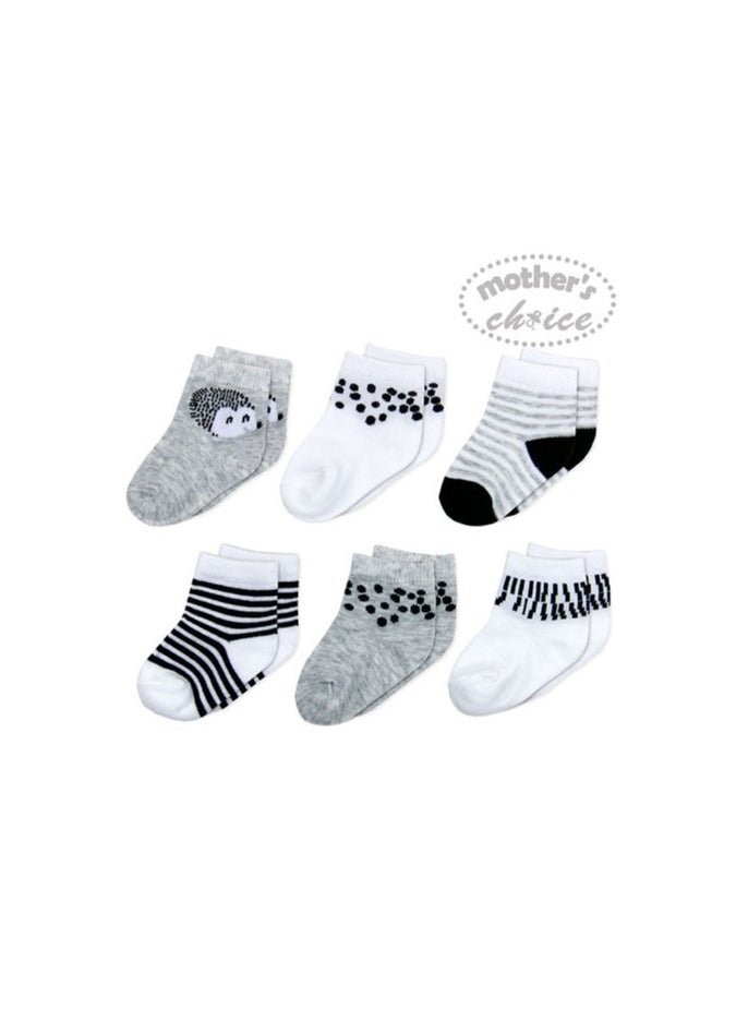 infancie 6 Pack Turnhead Baby Socks – Newborn to 6 Months, Black/White  - Image 1