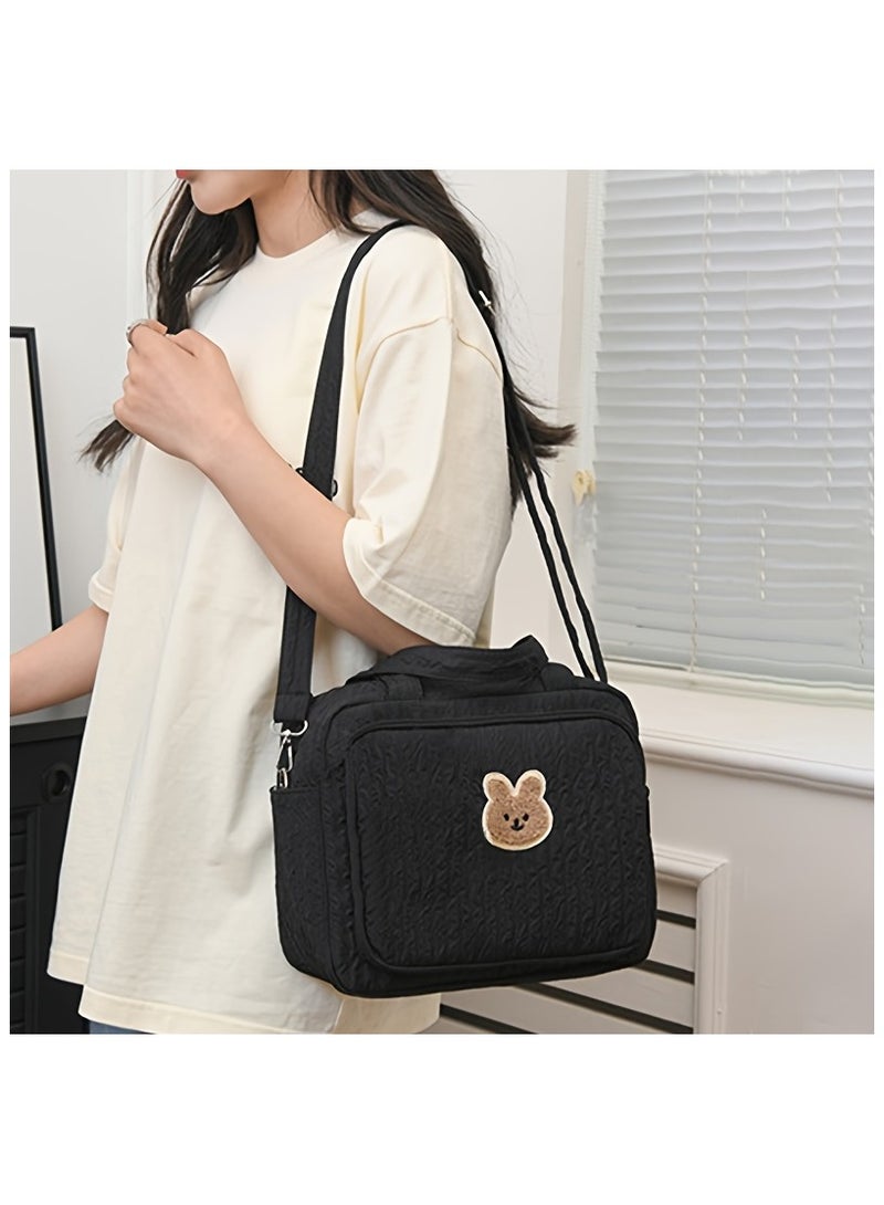 1pc Ultra-Light Stylish Mommy Crossbody Bag, Diaper Bag - Waterproof, Spacious Multifunctional Maternity Bag with Insulated Pockets for Breast Pump & Bottles - Black - Image 4