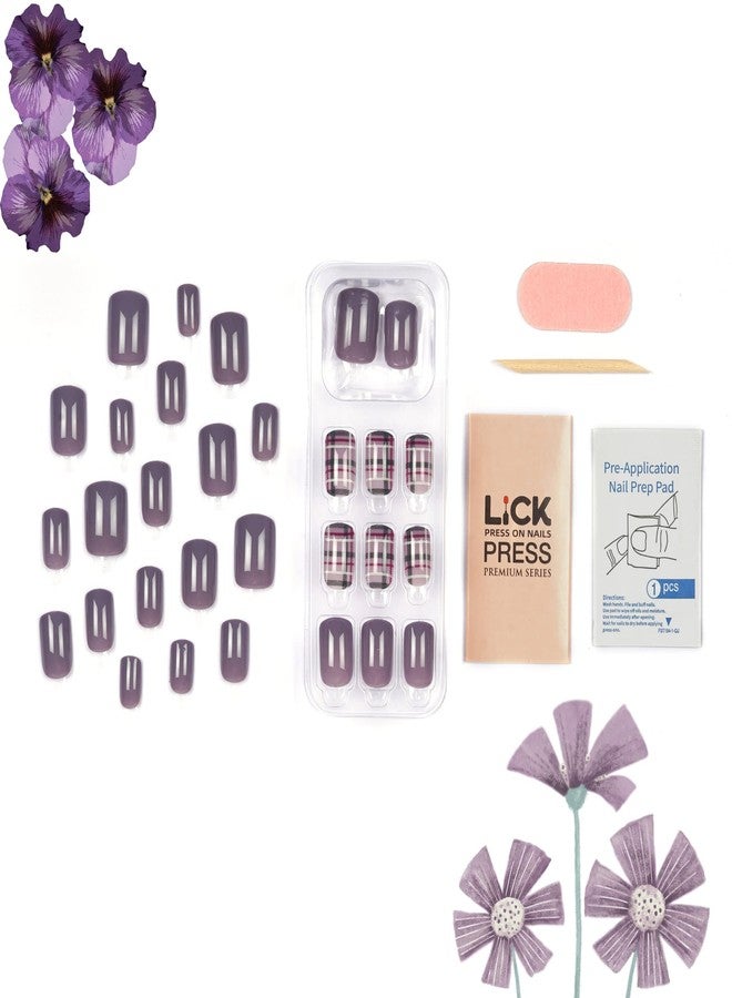 ليك أظافر لاصقة - 30 قطعة قابلة لإعادة الاستخدام، أظافر صناعية/أكريليك لاصقة فرنسية، لون بنفسجي (عبوة من 30 قطعة) - Image 3