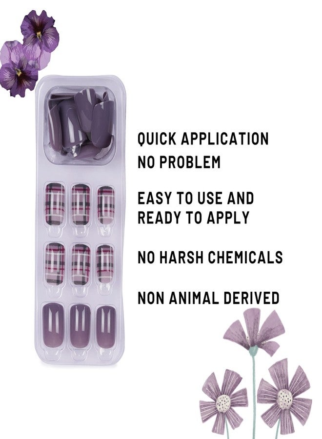 ليك أظافر لاصقة - 30 قطعة قابلة لإعادة الاستخدام، أظافر صناعية/أكريليك لاصقة فرنسية، لون بنفسجي (عبوة من 30 قطعة) - Image 2